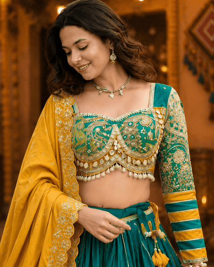 Muslin Cotton Lehenga Choli | Real Mirror Work & Handmade Kodi Lace | Navratri 2026 - Rosepetals Luxe