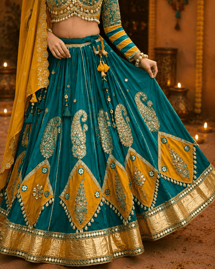 Muslin Cotton Lehenga Choli | Real Mirror Work & Handmade Kodi Lace | Navratri 2026 - Rosepetals Luxe