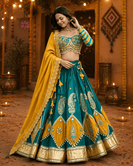 Muslin Cotton Lehenga Choli | Real Mirror Work & Handmade Kodi Lace | Navratri 2026 - Rosepetals Luxe