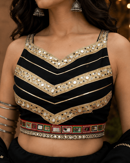 Navratri Cotton Lehenga Choli | Heavy Gamthi Work & Mirror Lace | Vintage Dupatta - Rosepetals Luxe
