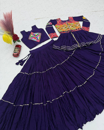 Navratri Gamthi Work Lehenga Choli Set with Koti | Pure Cotton, Mirror & Sikka Lace | Garba Festive Wear - Rosepetals Luxe