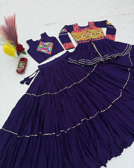 Navratri Gamthi Work Lehenga Choli Set with Koti | Pure Cotton, Mirror & Sikka Lace | Garba Festive Wear - Rosepetals Luxe