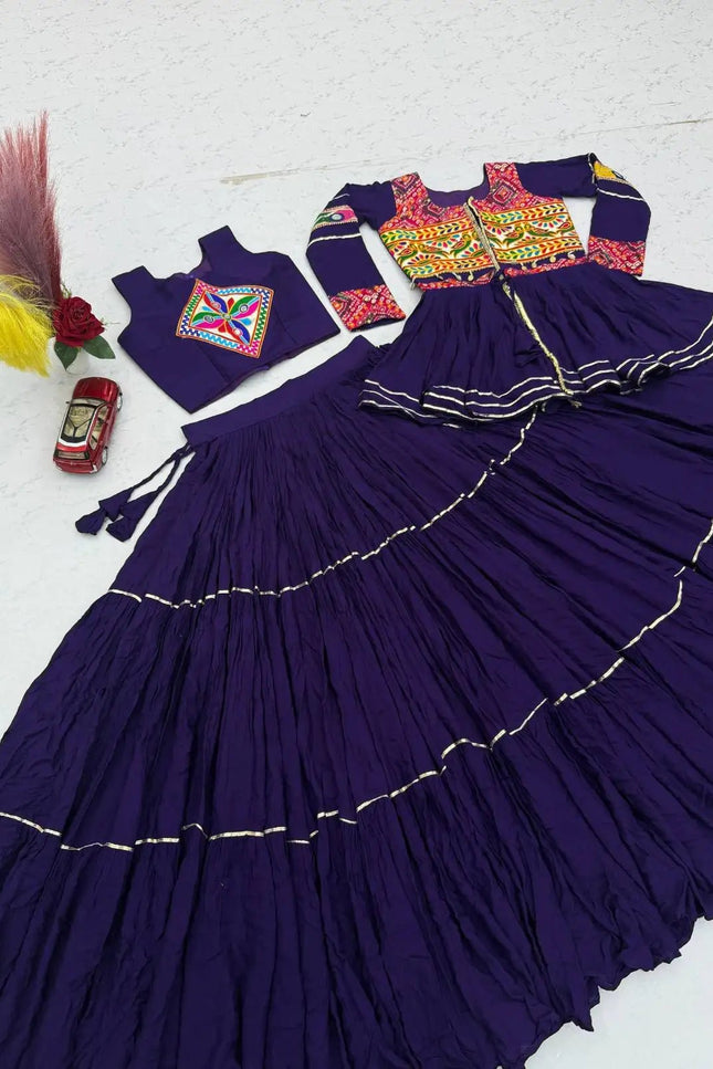 Navratri Gamthi Work Lehenga Choli Set with Koti | Pure Cotton, Mirror & Sikka Lace | Garba Festive Wear - Rosepetals Luxe