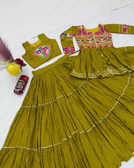Navratri Gamthi Work Lehenga Choli Set with Koti | Pure Cotton, Mirror & Sikka Lace | Garba Festive Wear - Rosepetals Luxe