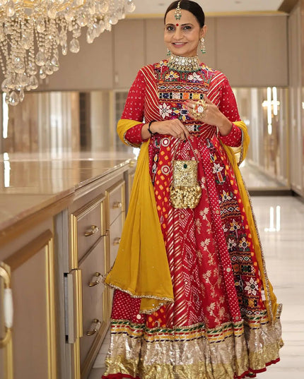 Navratri Lehenga Choli Set | Muslin Cotton with Mirror Work & Georgette Dupatta - Rosepetals Luxe