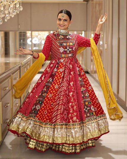 Navratri Lehenga Choli Set | Muslin Cotton with Mirror Work & Georgette Dupatta - Rosepetals Luxe