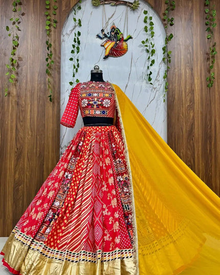 Navratri Lehenga Choli Set | Muslin Cotton with Mirror Work & Georgette Dupatta - Rosepetals Luxe