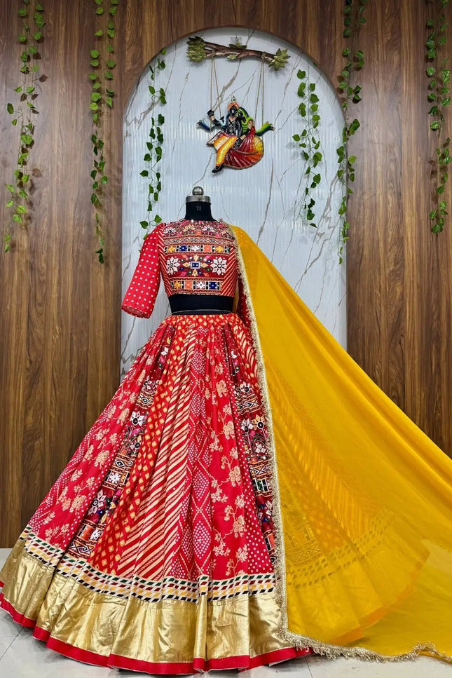 Navratri Lehenga Choli Set | Muslin Cotton with Mirror Work & Georgette Dupatta - Rosepetals Luxe