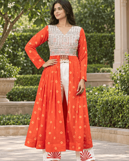 Navratri Mirror-Work Denim Jeans & Shrug Set - Rosepetals Luxe