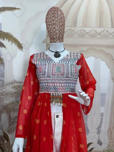 Navratri Mirror-Work Denim Jeans & Shrug Set - Rosepetals Luxe