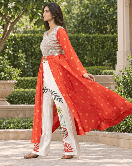 Navratri Mirror-Work Denim Jeans & Shrug Set - Rosepetals Luxe