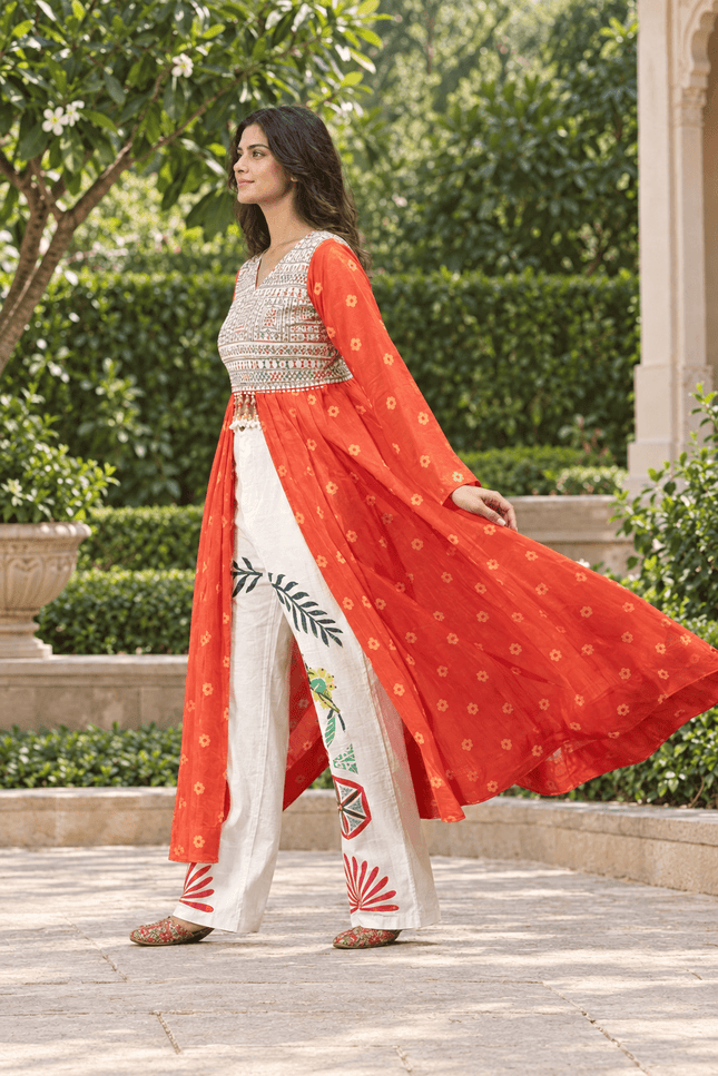 Navratri Mirror-Work Denim Jeans & Shrug Set - Rosepetals Luxe