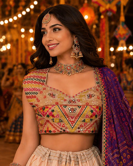Navratri Special Chaniya Choli | Heavy Muslin Cotton Lehenga with Gota Zari Silk Choli - Rosepetals Luxe
