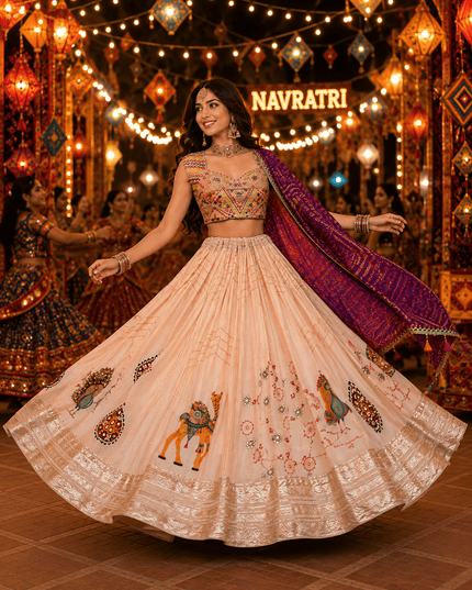 Navratri Special Chaniya Choli | Heavy Muslin Cotton Lehenga with Gota Zari Silk Choli - Rosepetals Luxe