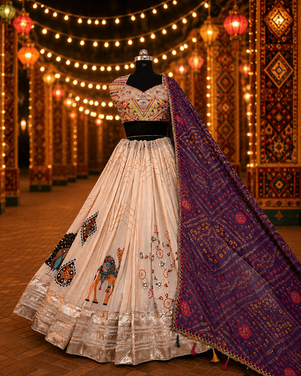 Navratri Special Chaniya Choli | Heavy Muslin Cotton Lehenga with Gota Zari Silk Choli - Rosepetals Luxe