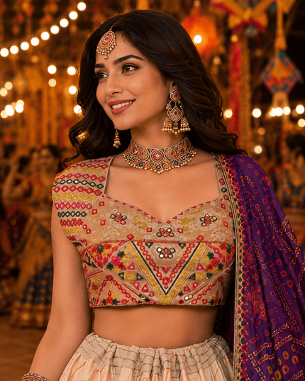 Navratri Special Chaniya Choli | Heavy Muslin Cotton Lehenga with Gota Zari Silk Choli - Rosepetals Luxe