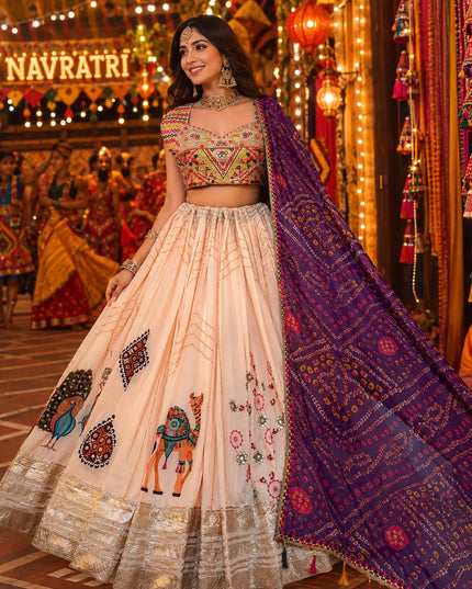 Navratri Special Chaniya Choli | Heavy Muslin Cotton Lehenga with Gota Zari Silk Choli - Rosepetals Luxe