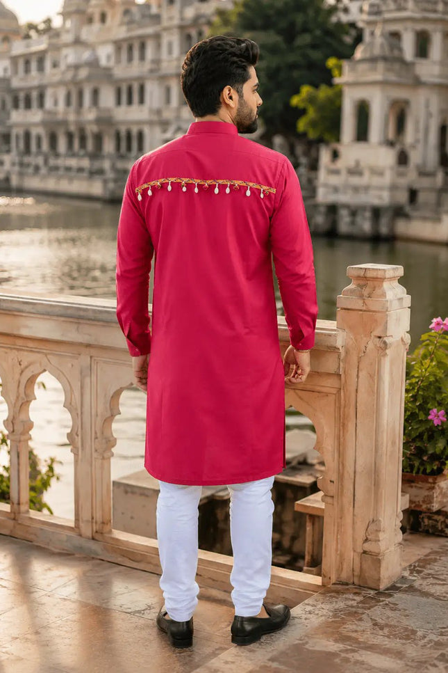Navratri Special Cotton Kurta for Men | Kutchi Work Patch & Lace | Regular Fit | 2 Colours - Rosepetals Luxe