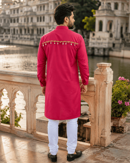 Navratri Special Cotton Kurta for Men | Kutchi Work Patch & Lace | Regular Fit | 2 Colours - Rosepetals Luxe