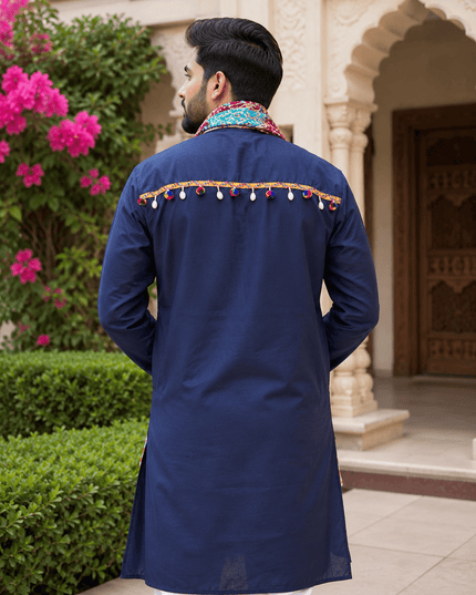 Navratri Special Cotton Kurta for Men | Kutchi Work Patch & Lace | Regular Fit | 2 Colours - Rosepetals Luxe