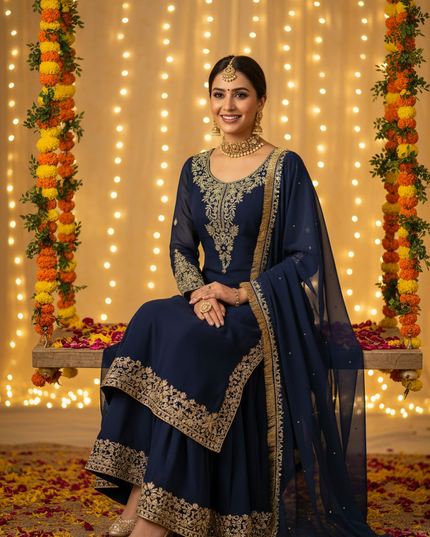Faux Georgette Palazo Set | Elegant Festive & Ethnic Wear | Thread & Sequence Work - Rosepetals Luxe