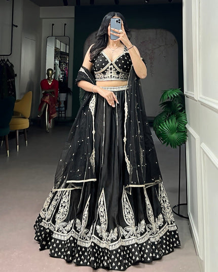 Naysha Silk Embroidered Lehenga Choli Set | Thread & Sequins Work | Bridal & Wedding Party Wear - Rosepetals Luxe
