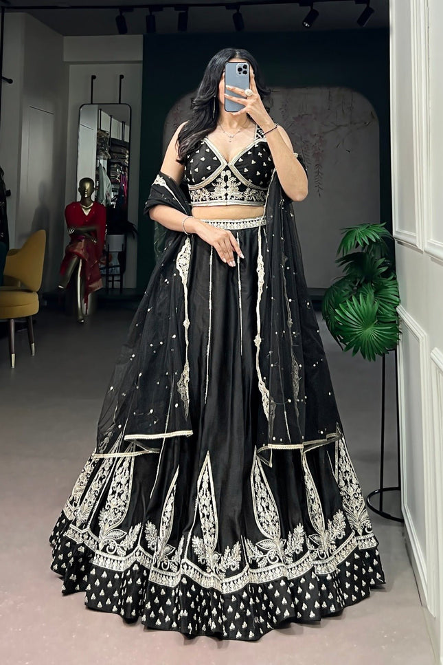 Naysha Silk Embroidered Lehenga Choli Set | Thread & Sequins Work | Bridal & Wedding Party Wear - Rosepetals Luxe