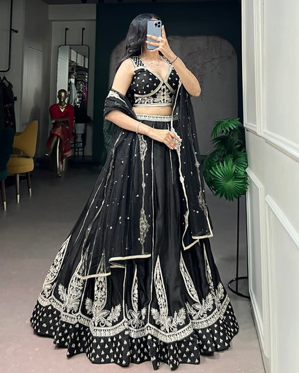 Naysha Silk Embroidered Lehenga Choli Set | Thread & Sequins Work | Bridal & Wedding Party Wear - Rosepetals Luxe