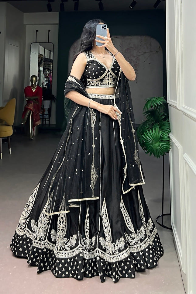 Naysha Silk Embroidered Lehenga Choli Set | Thread & Sequins Work | Bridal & Wedding Party Wear - Rosepetals Luxe