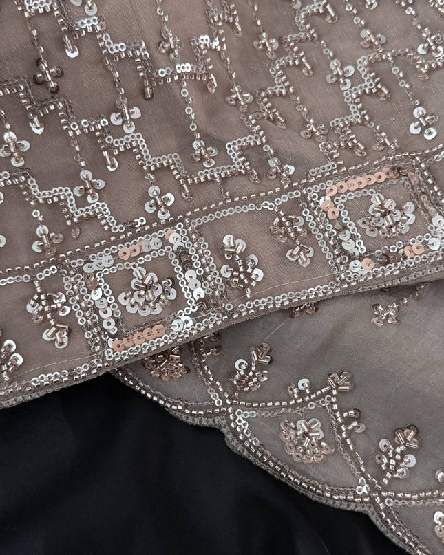 NC Glass Shimmer Saree | Full Tone - to - Tone Beads & Sequins Work | With Blouse - Rosepetals Luxe