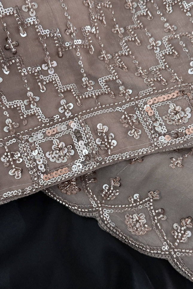 NC Glass Shimmer Saree | Full Tone - to - Tone Beads & Sequins Work | With Blouse - Rosepetals Luxe