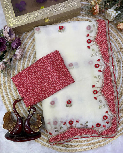 NC Moss Appliqué & Sequin Saree - Rosepetals Luxe