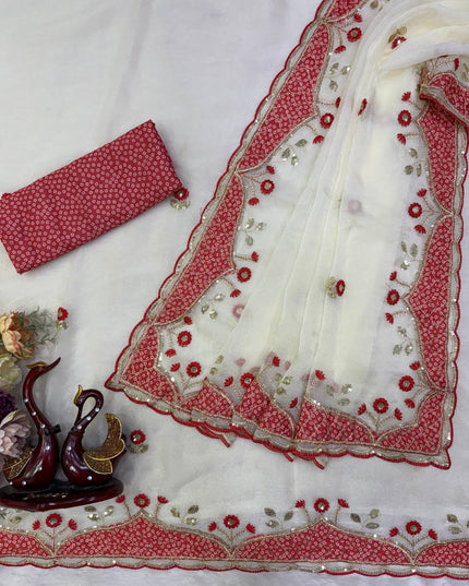 NC Moss Appliqué & Sequin Saree - Rosepetals Luxe