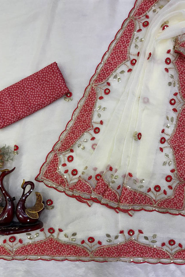 NC Moss Appliqué & Sequin Saree - Rosepetals Luxe