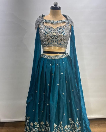 NC Satin Beadwork Lehenga Choli - Rosepetals Luxe