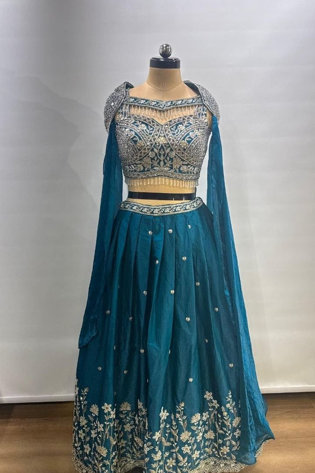 NC Satin Beadwork Lehenga Choli - Rosepetals Luxe
