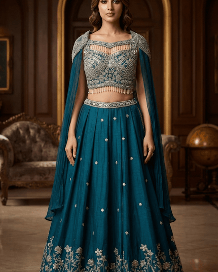 NC Satin Beadwork Lehenga Choli - Rosepetals Luxe