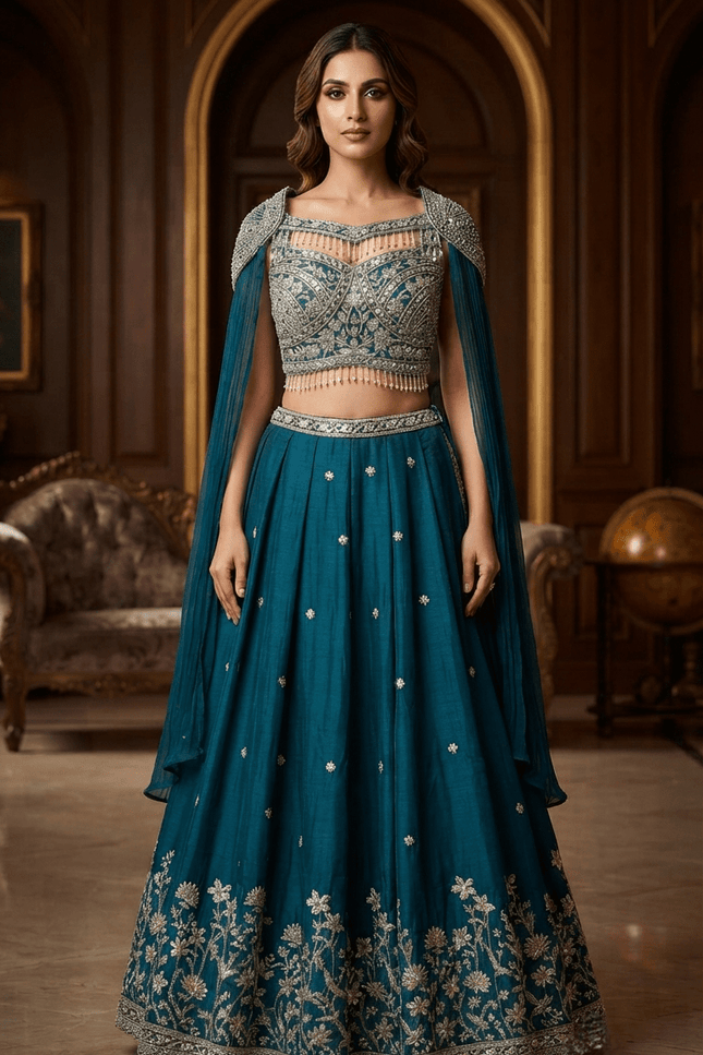 NC Satin Beadwork Lehenga Choli - Rosepetals Luxe