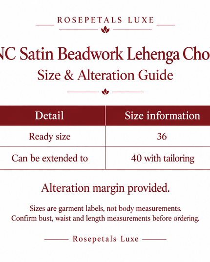 NC Satin Beadwork Lehenga Choli - Rosepetals Luxe