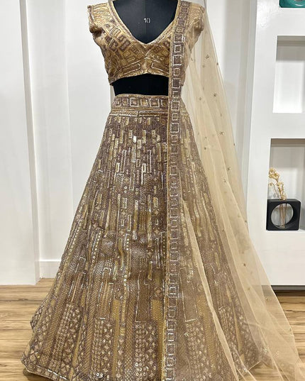 Net Lehenga Choli with Sequins, Dori & Thread Work | 3.5 Mtr Flare | Semi - Stitched - Rosepetals Luxe