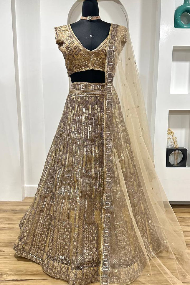 Net Lehenga Choli with Sequins, Dori & Thread Work | 3.5 Mtr Flare | Semi - Stitched - Rosepetals Luxe