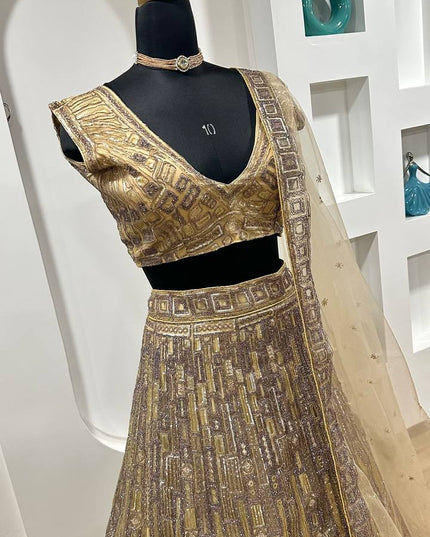 Net Lehenga Choli with Sequins, Dori & Thread Work | 3.5 Mtr Flare | Semi - Stitched - Rosepetals Luxe