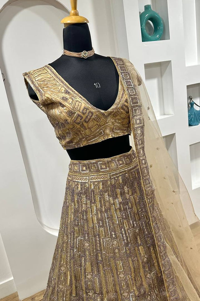Net Lehenga Choli with Sequins, Dori & Thread Work | 3.5 Mtr Flare | Semi - Stitched - Rosepetals Luxe