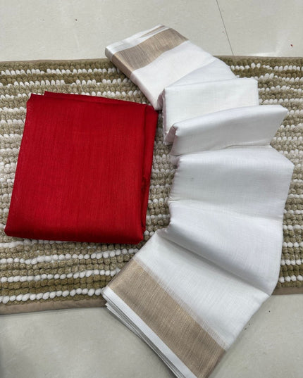 New Soft Cotton Saree with Red Banglori Silk Contrast Blouse - Rosepetals Luxe