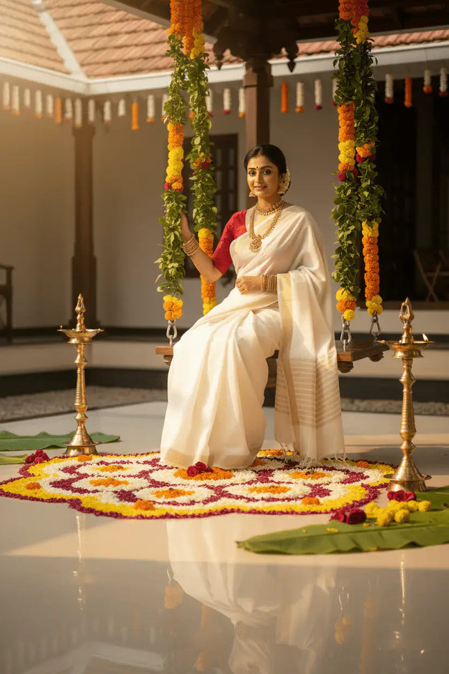 New Soft Cotton Saree with Red Banglori Silk Contrast Blouse - Rosepetals Luxe