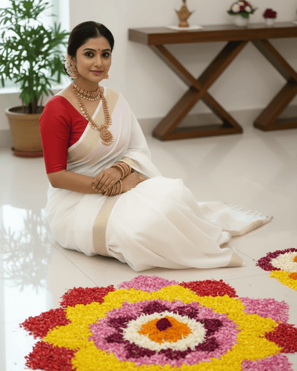 New Soft Cotton Saree with Red Banglori Silk Contrast Blouse - Rosepetals Luxe