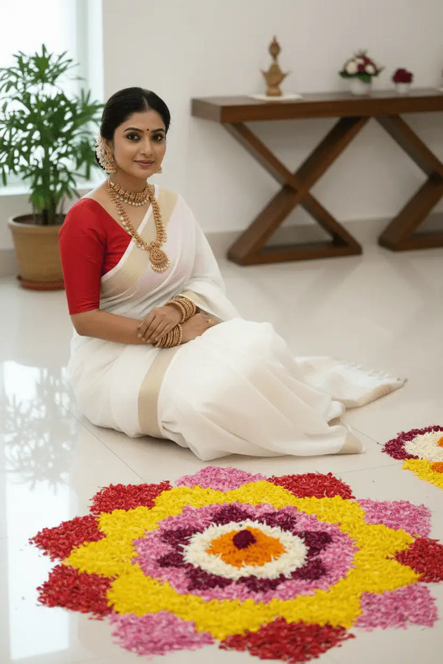New Soft Cotton Saree with Red Banglori Silk Contrast Blouse - Rosepetals Luxe