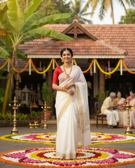 New Soft Cotton Saree with Red Banglori Silk Contrast Blouse - Rosepetals Luxe