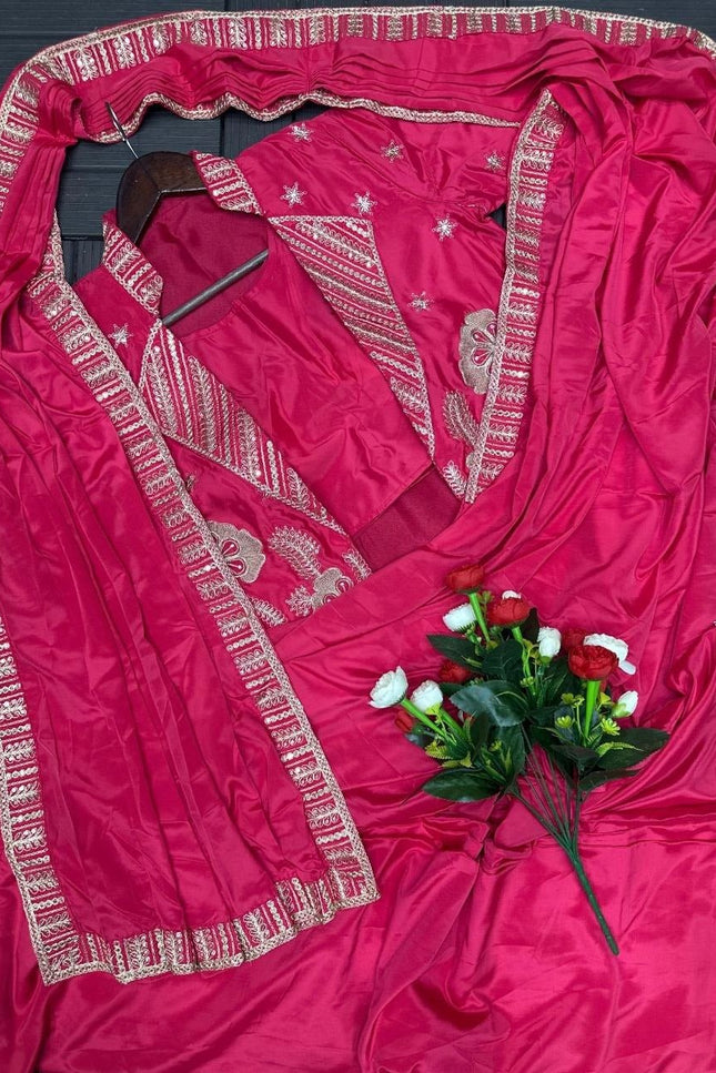 New Trending Pink Party Saree with Jacket | Ready to Wear | Embroidery Work - Rosepetals Luxe