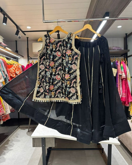 New Trendy Lehenga Choli | Soft Aura Silk | Blouse With Heavy Resham Work & Mirror Lace | Perfect For Festive Occasions And Celebrations - Rosepetals Luxe